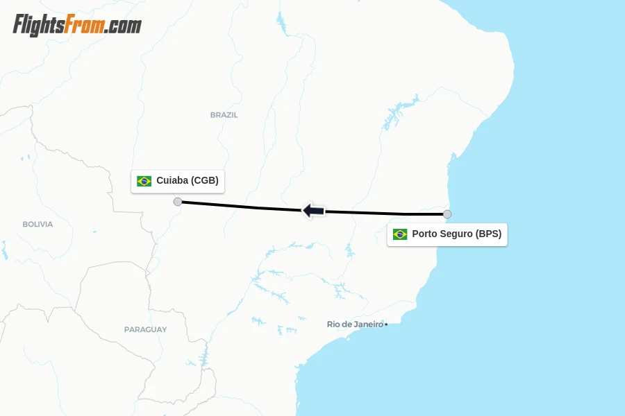 Flights from Porto Seguro to Cuiaba route map