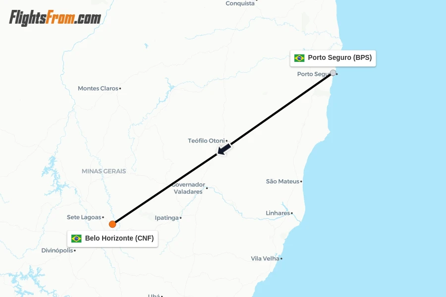 Flights from Porto Seguro to Belo Horizonte route map