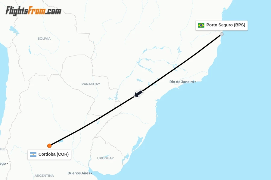 Flights from Porto Seguro to Cordoba route map