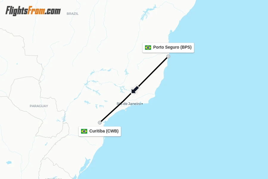 Flights from Porto Seguro to Curitiba route map