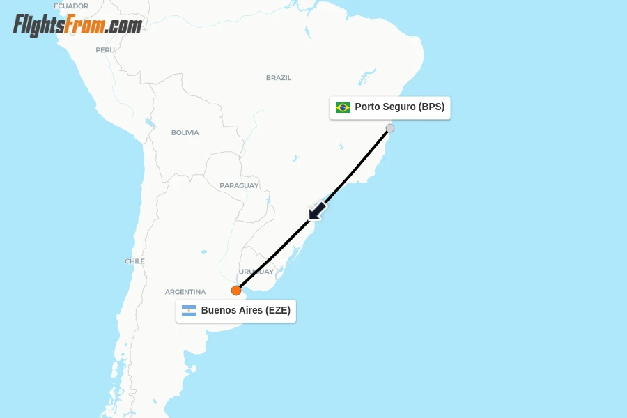 Flights from Porto Seguro to Buenos Aires route map