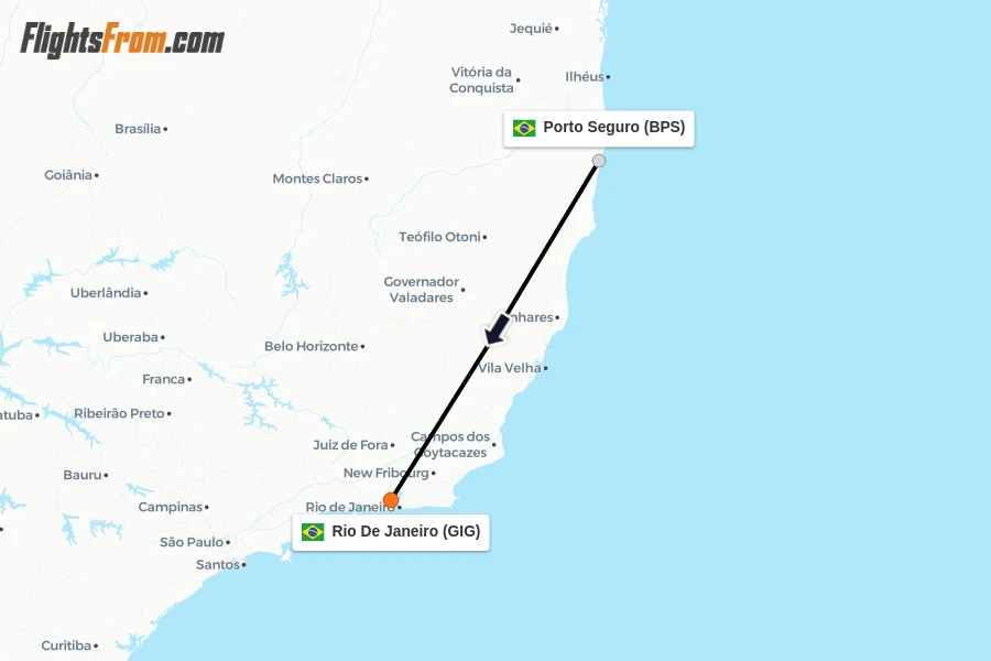 Flights from Porto Seguro to Rio De Janeiro route map