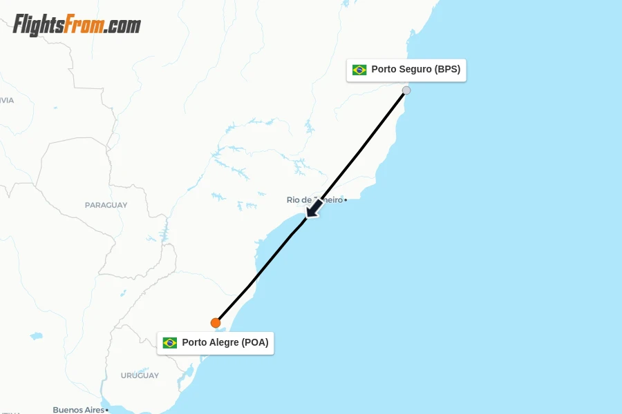 Flights from Porto Seguro to Porto Alegre route map