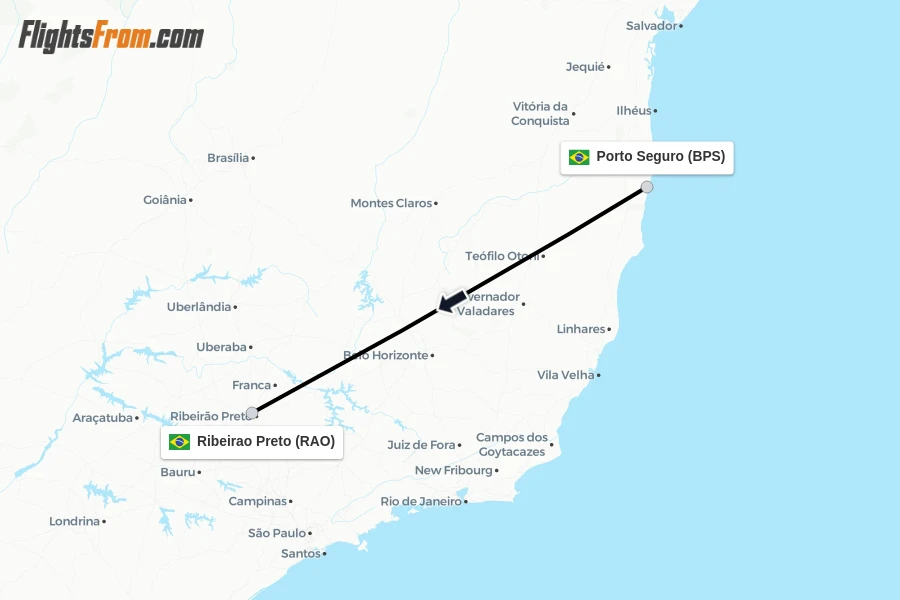 Flights from Porto Seguro to Ribeirao Preto route map