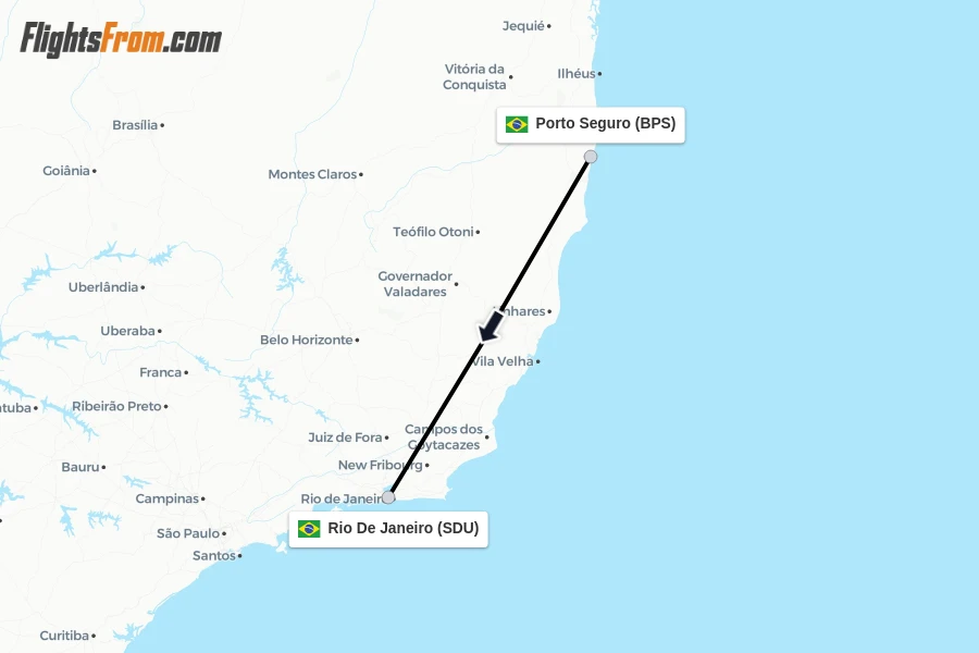 Flights from Porto Seguro to Rio De Janeiro route map