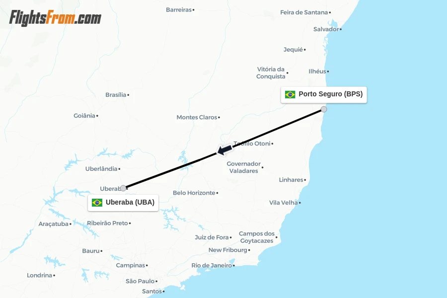 Flights from Porto Seguro to Uberaba route map
