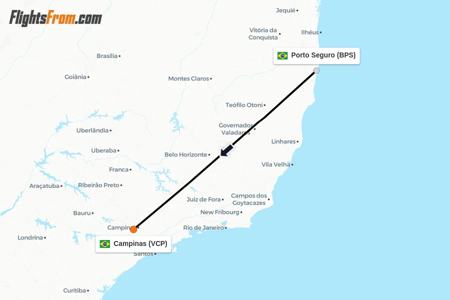 Flights from Porto Seguro to Campinas route map