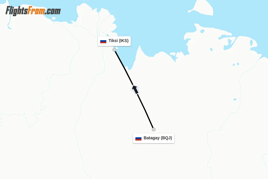 Flights from Batagay to Tiksi route map