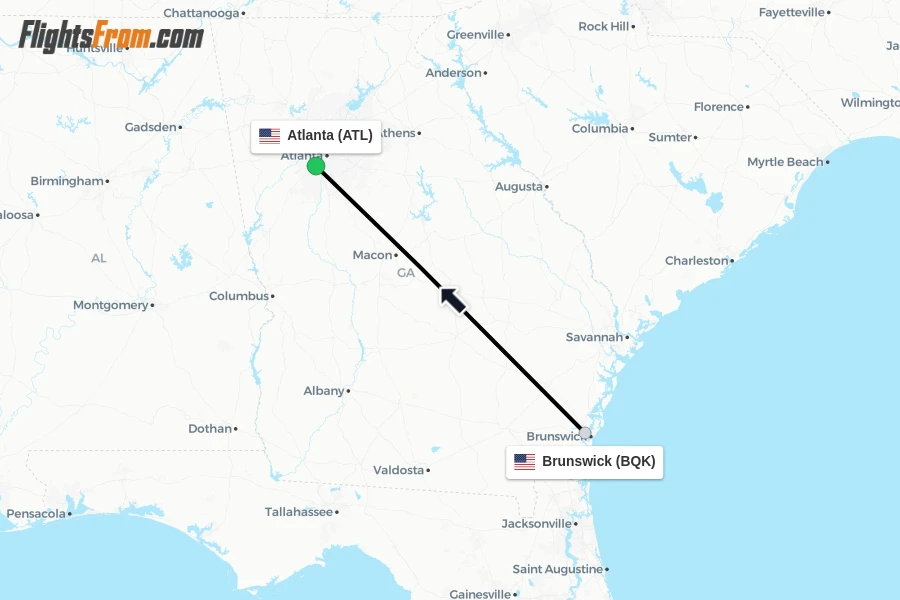 Flights from Brunswick to Atlanta route map
