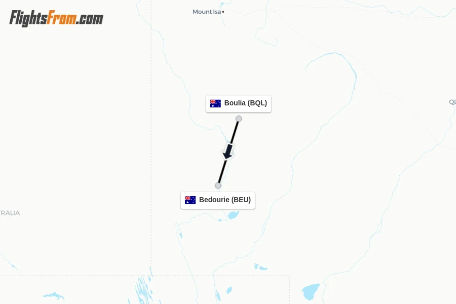 Flights from Boulia to Bedourie route map