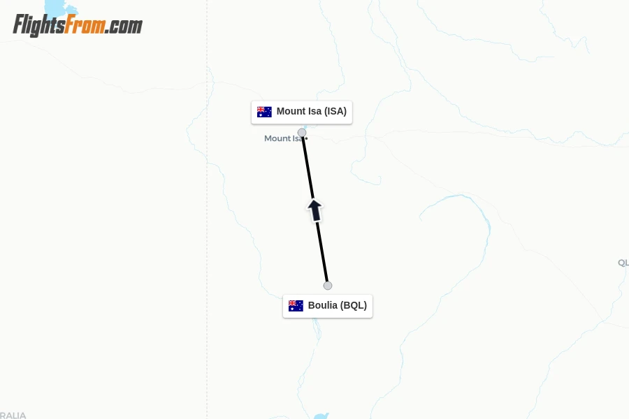 Flights from Boulia to Mount Isa route map