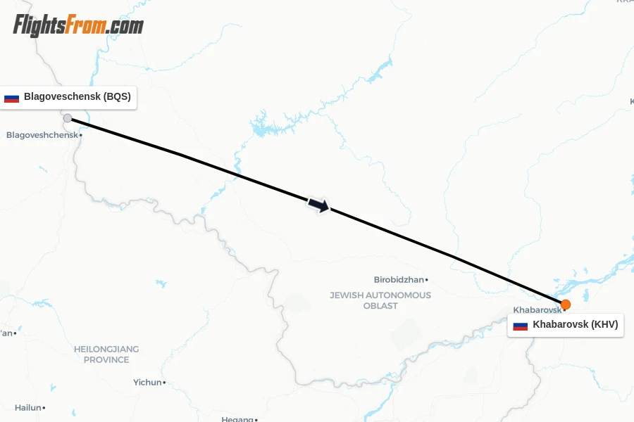 Flights from Blagoveschensk to Khabarovsk route map