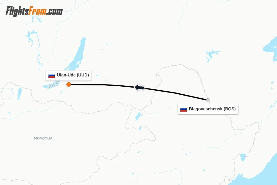 Flights from Blagoveschensk to Ulan-Ude route map