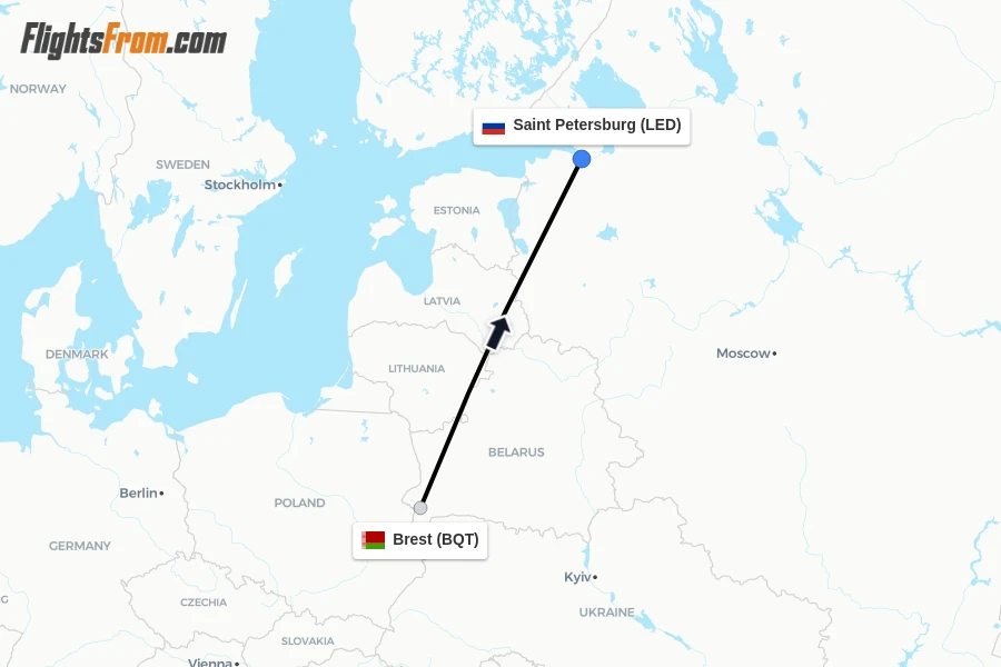 Flights from Brest to Saint Petersburg route map