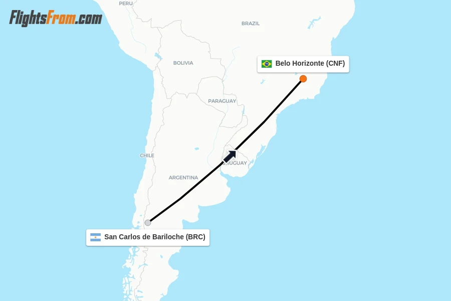 Flights from San Carlos de Bariloche to Belo Horizonte route map