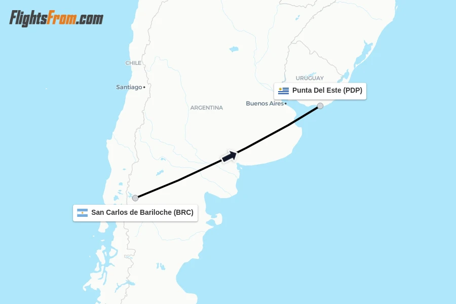 Flights from San Carlos de Bariloche to Punta Del Este route map