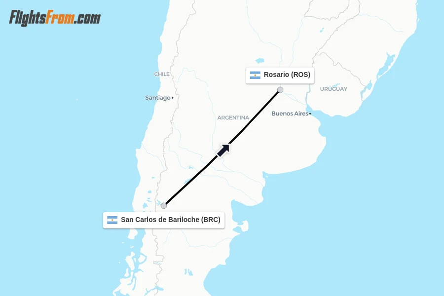 Flights from San Carlos de Bariloche to Rosario route map