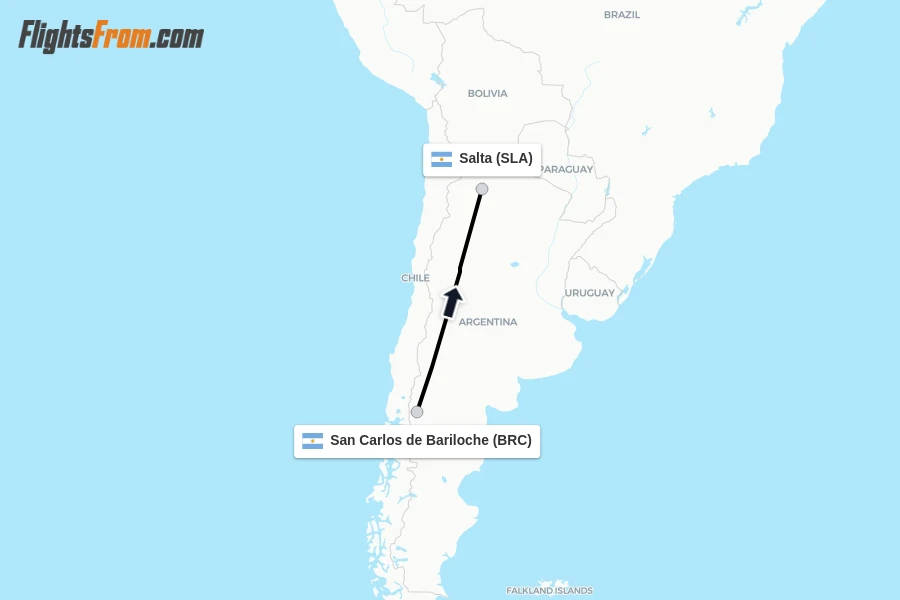 Flights from San Carlos de Bariloche to Salta route map