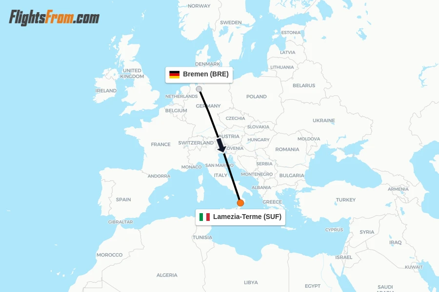 Flights from Bremen to Lamezia-Terme route map