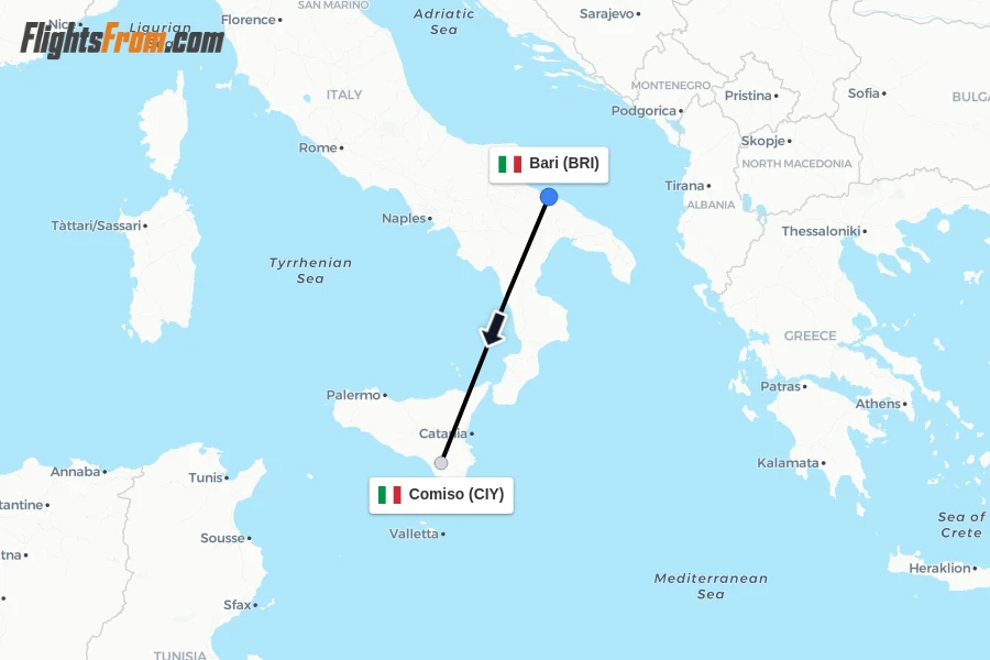 Flights from Bari to Comiso route map