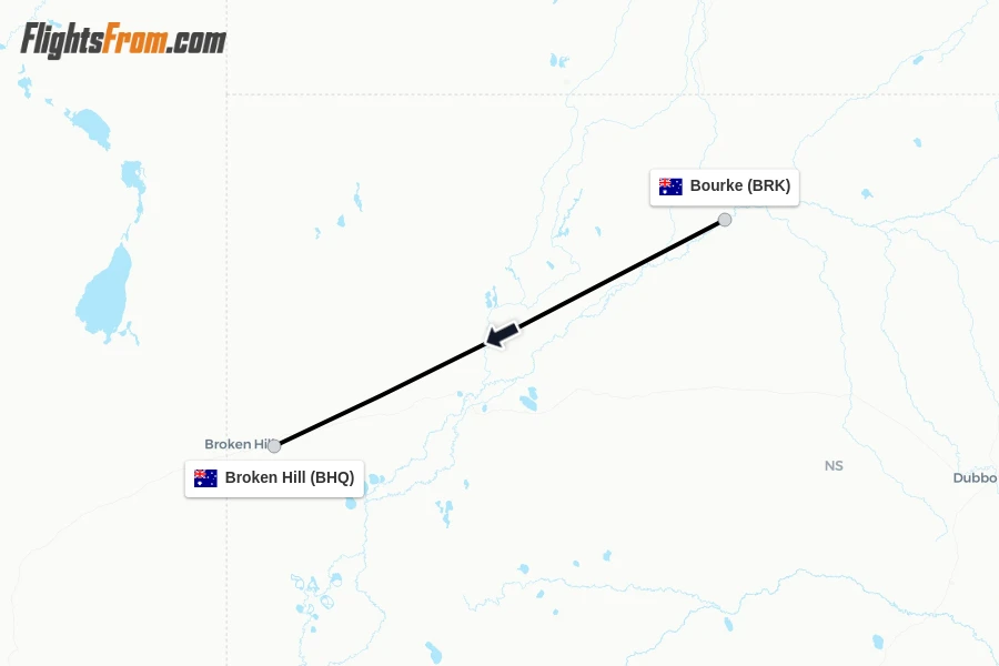 Flights from Bourke to Broken Hill route map