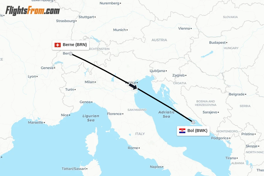 Flights from Berne to Bol route map