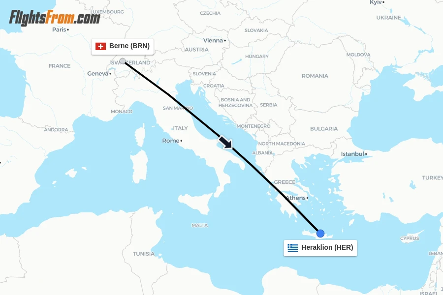 Flights from Berne to Heraklion route map