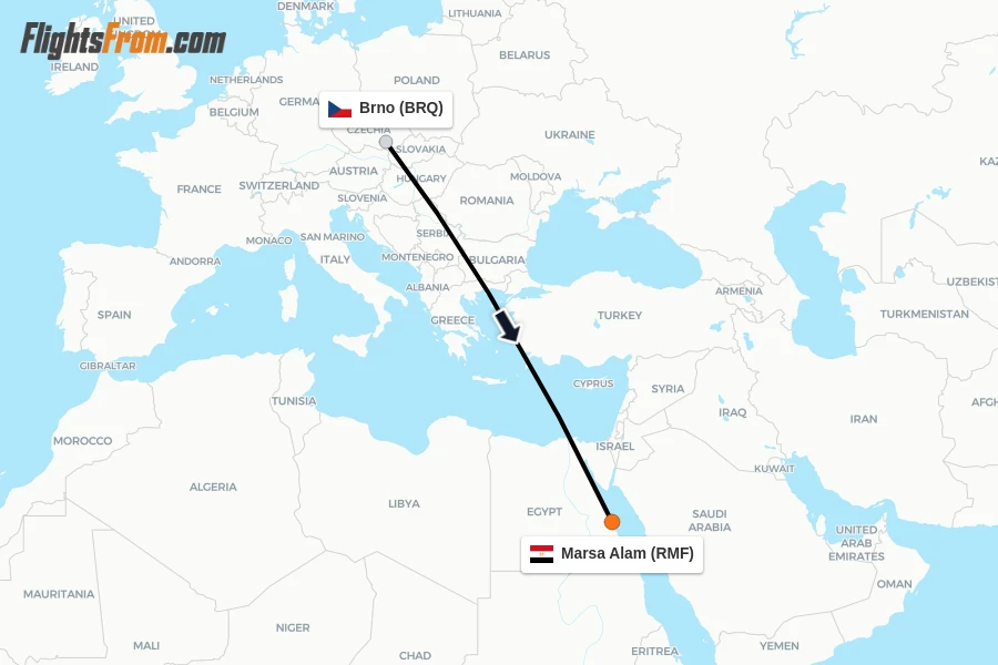 Flights from Brno to Marsa Alam route map