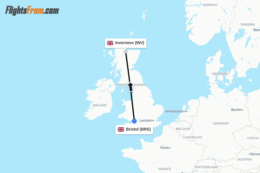 Flights from Bristol to Inverness route map