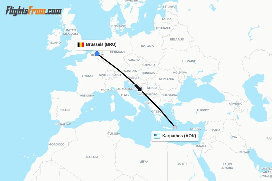 Flights from Brussels to Karpathos route map