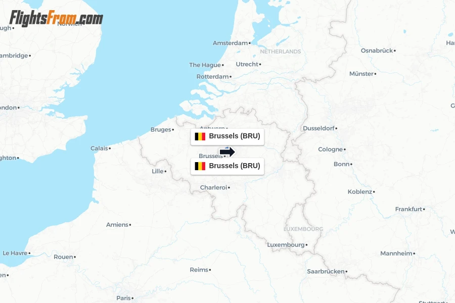 Flights from Brussels to Brussels route map