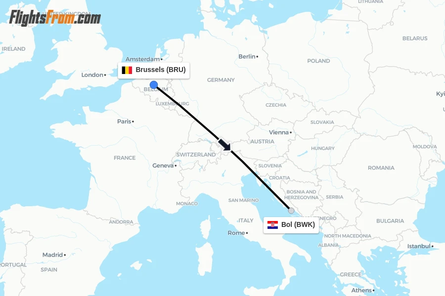 Flights from Brussels to Bol route map