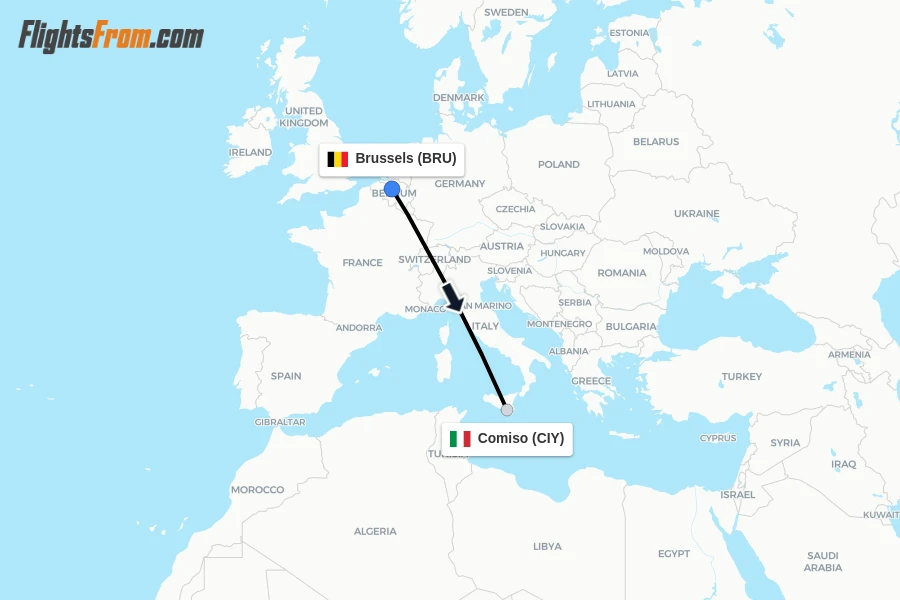 Flights from Brussels to Comiso route map