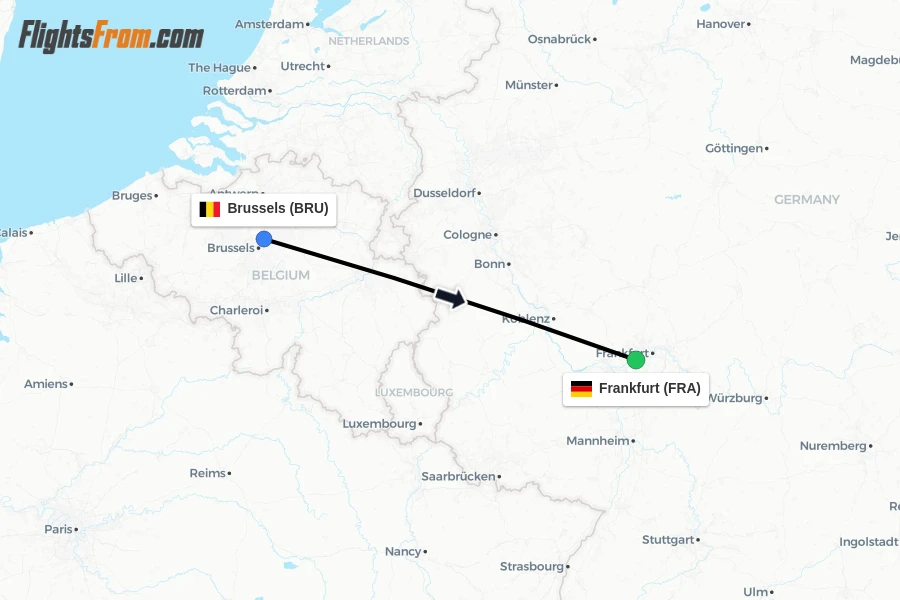 Flights from Brussels to Frankfurt route map