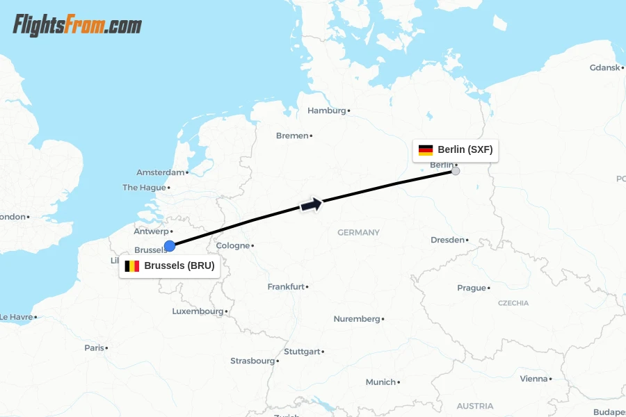 Flights from Brussels to Berlin route map