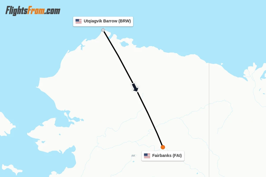 Flights from Utqiagvik Barrow to Fairbanks route map