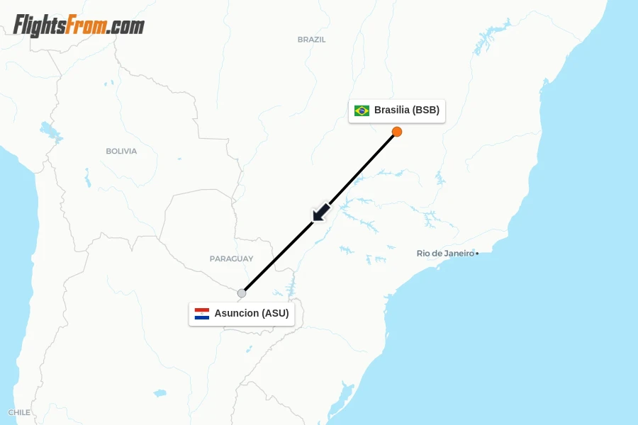 Flights from Brasilia to Asuncion route map