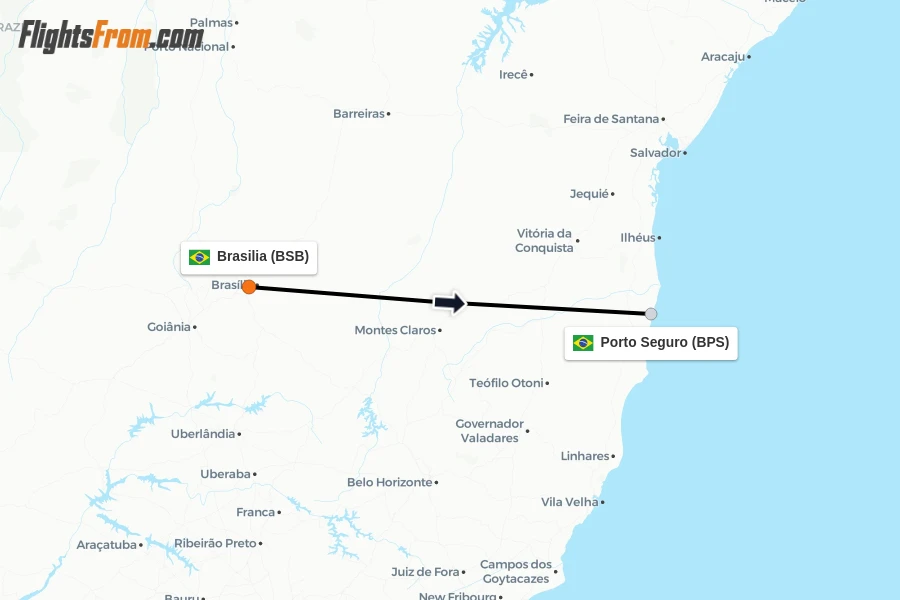 Flights from Brasilia to Porto Seguro route map