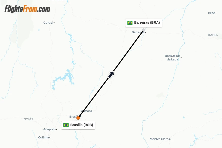 Flights from Brasilia to Barreiras route map