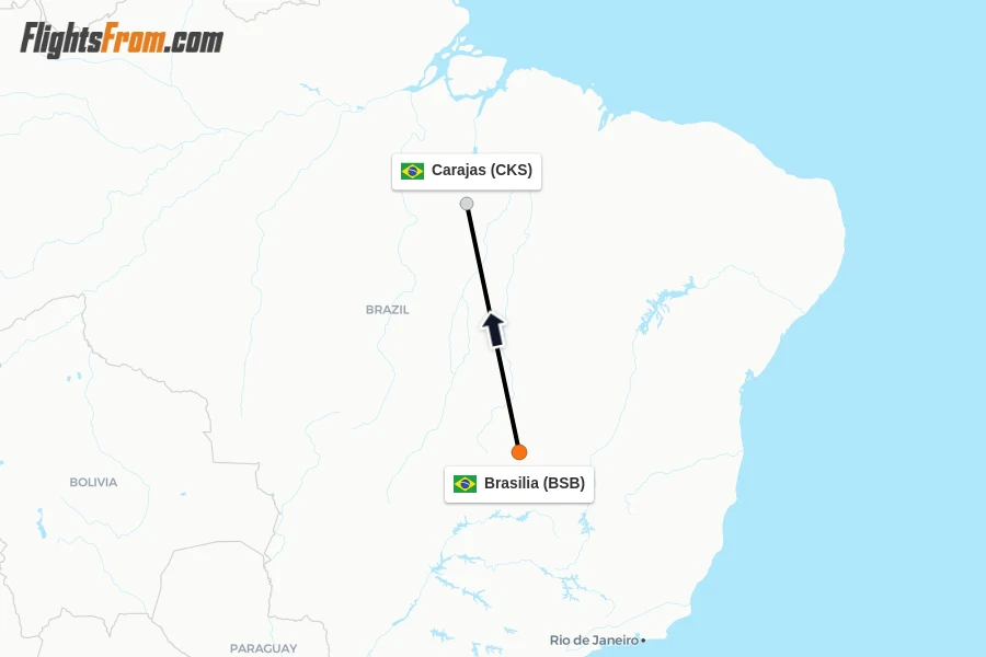 Flights from Brasilia to Carajas route map