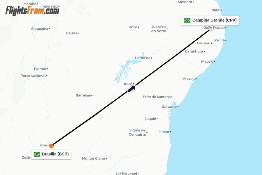 Flights from Brasilia to Campina Grande route map
