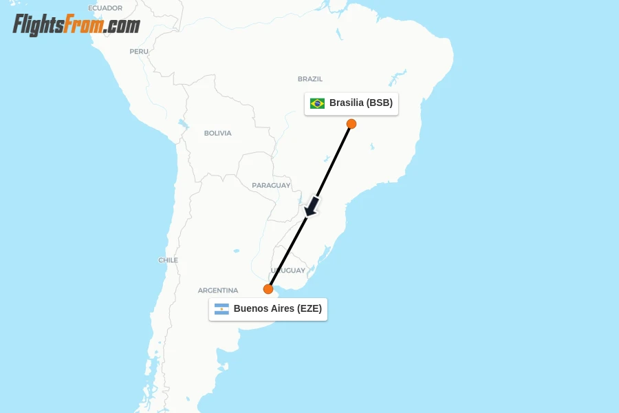 Flights from Brasilia to Buenos Aires route map