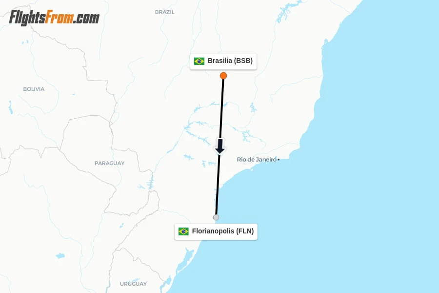 Flights from Brasilia to Florianopolis route map