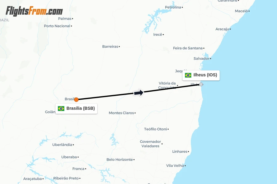 Flights from Brasilia to Ilheus route map