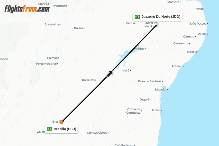 Flights from Brasilia to Juazeiro Do Norte route map