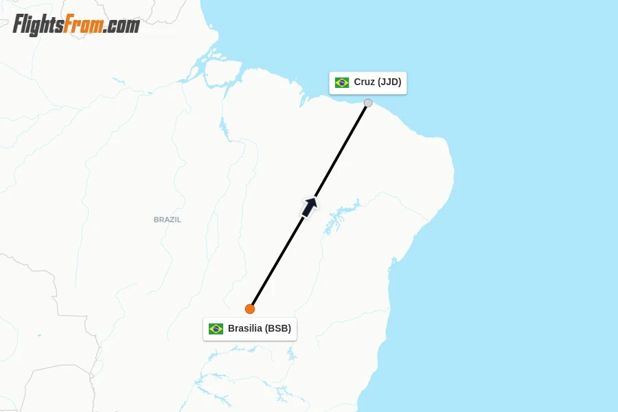 Flights from Brasilia to Cruz route map