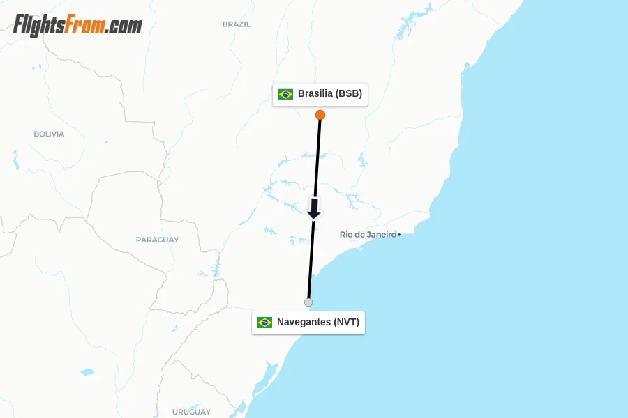 Flights from Brasilia to Navegantes route map