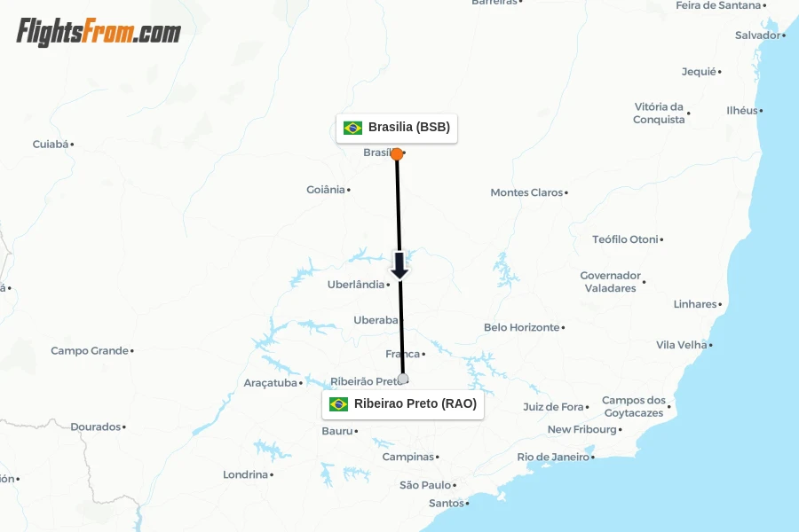 Flights from Brasilia to Ribeirao Preto route map