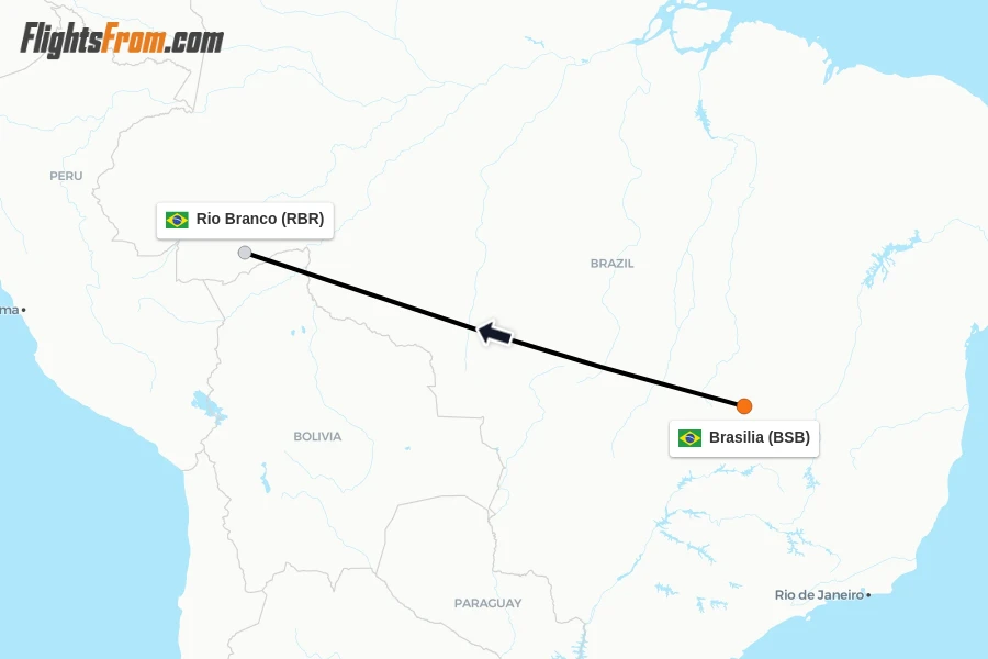 Flights from Brasilia to Rio Branco route map