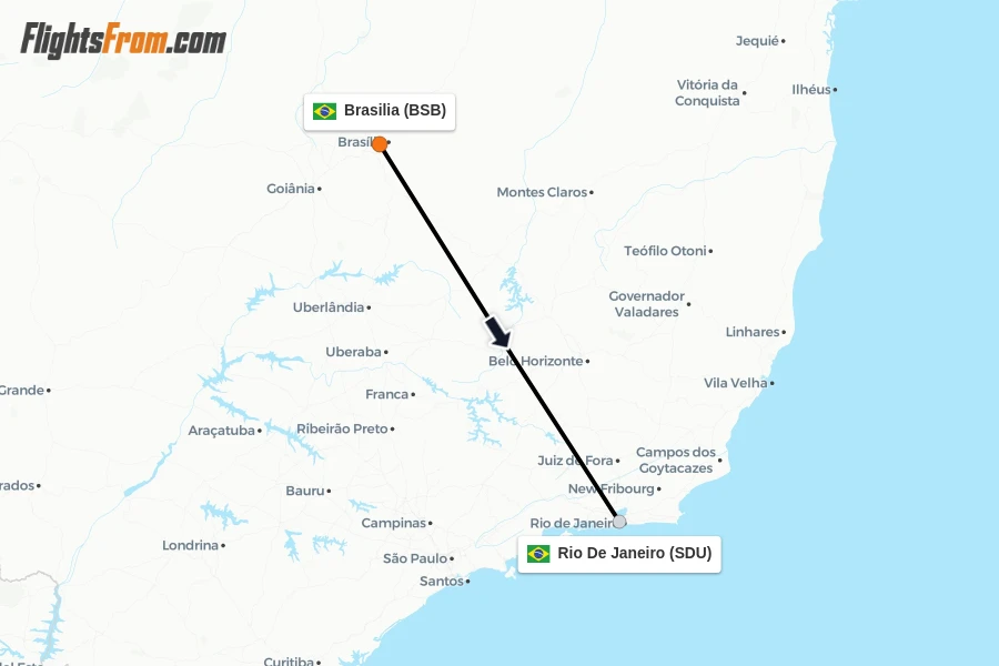 Flights from Brasilia to Rio De Janeiro route map